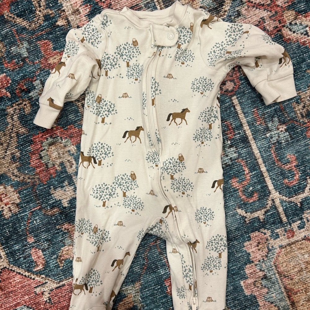Cream Horse Print Kids One Piece